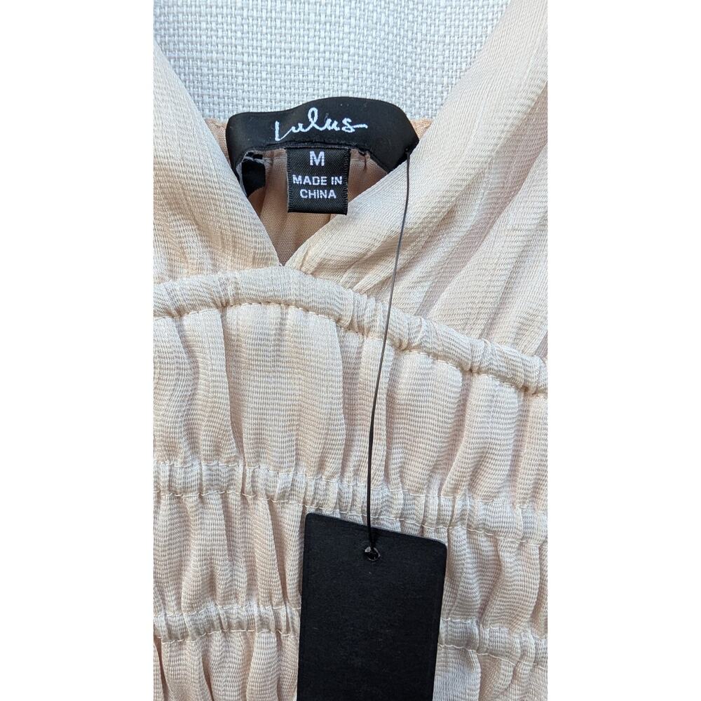 Lulus‎ Women's Babydoll Maxi Dress Sz M Smocked Champagne Gold Shimmer Holiday - Picture 5 of 7